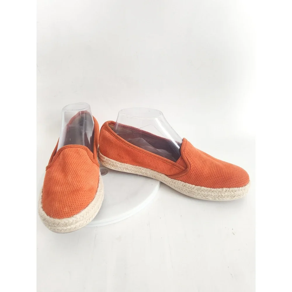 Clarks Espadrille Flats Loafers 8.5 Slip On Orange Suede Perforated Comfort Shoe